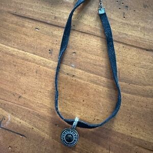 Black Suede Choker Necklace with Decorative Pendant